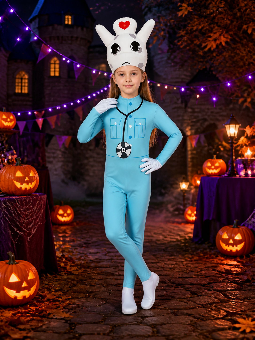 Kids Deer Doctor Costume Jumpsuit, Light Blue Animal Hospital Halloween Outfit Costumes detail 2