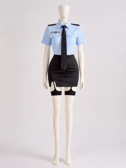 Women's Police Officer Costume Set, Short Sleeve Shirt with Tie and Pencil Costumes detail 2