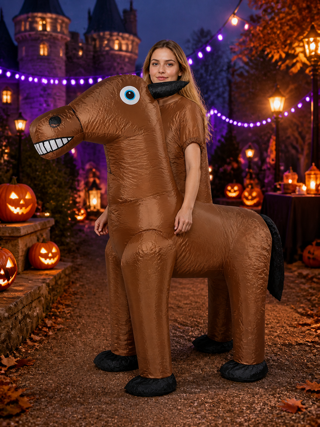 Brown Inflatable Horse Costume Bodysuit with Black Mane and Tail, Funny Costumes detail 2
