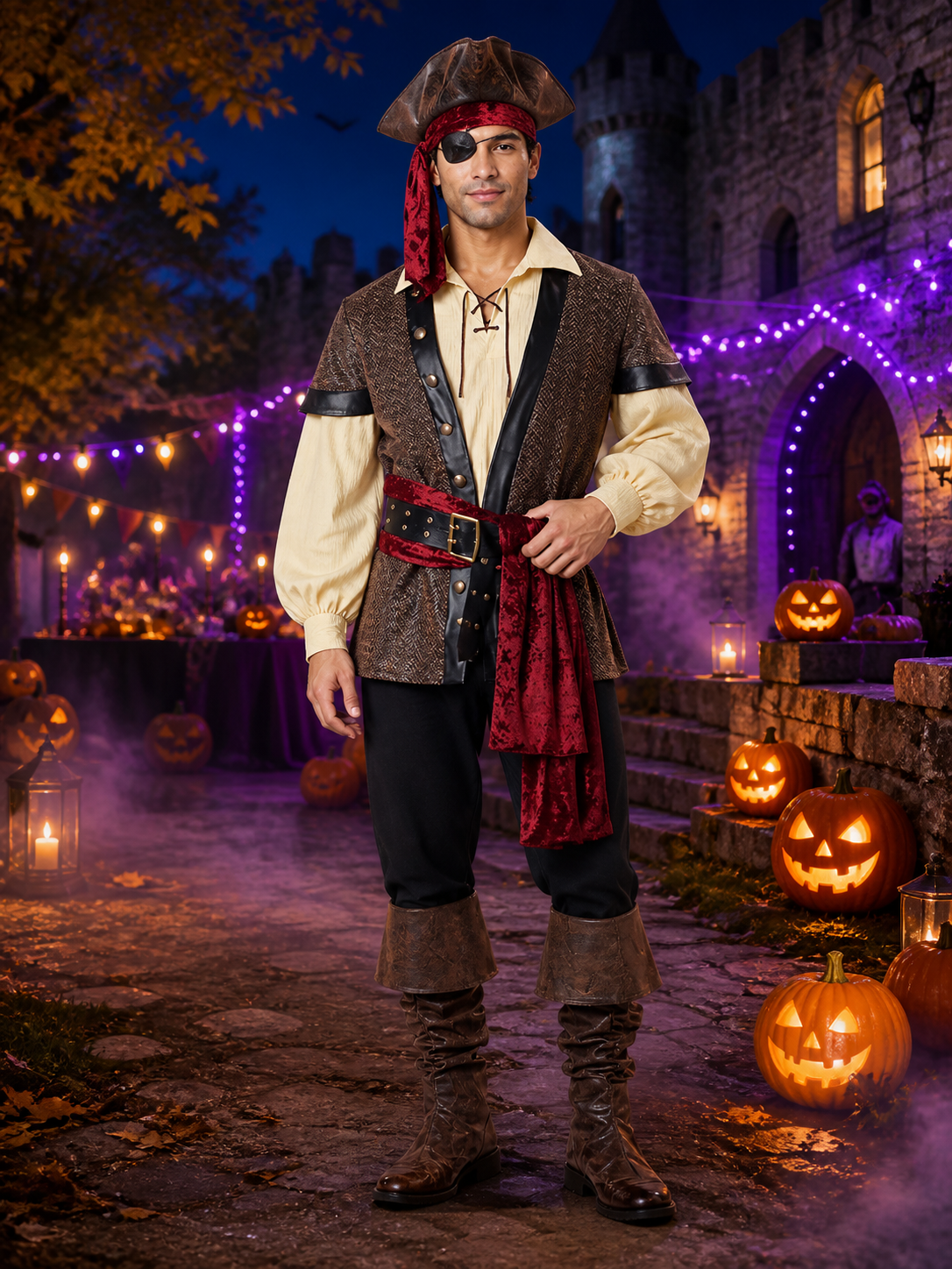Retro Pirate Costume with Eye Patch for Halloween Costumes detail 2