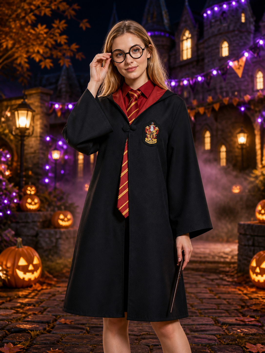 Gryffindor-Style Hooded Robe for Cosplay Costumes detail 2