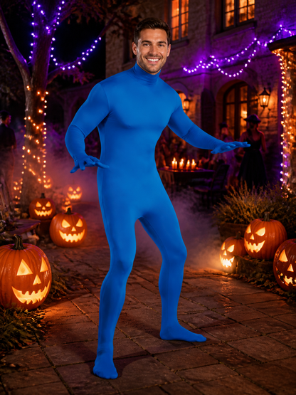 Blue Full Body Suit Costume with Hood - Invisible Man Cosplay Bodysuit Costumes detail 2