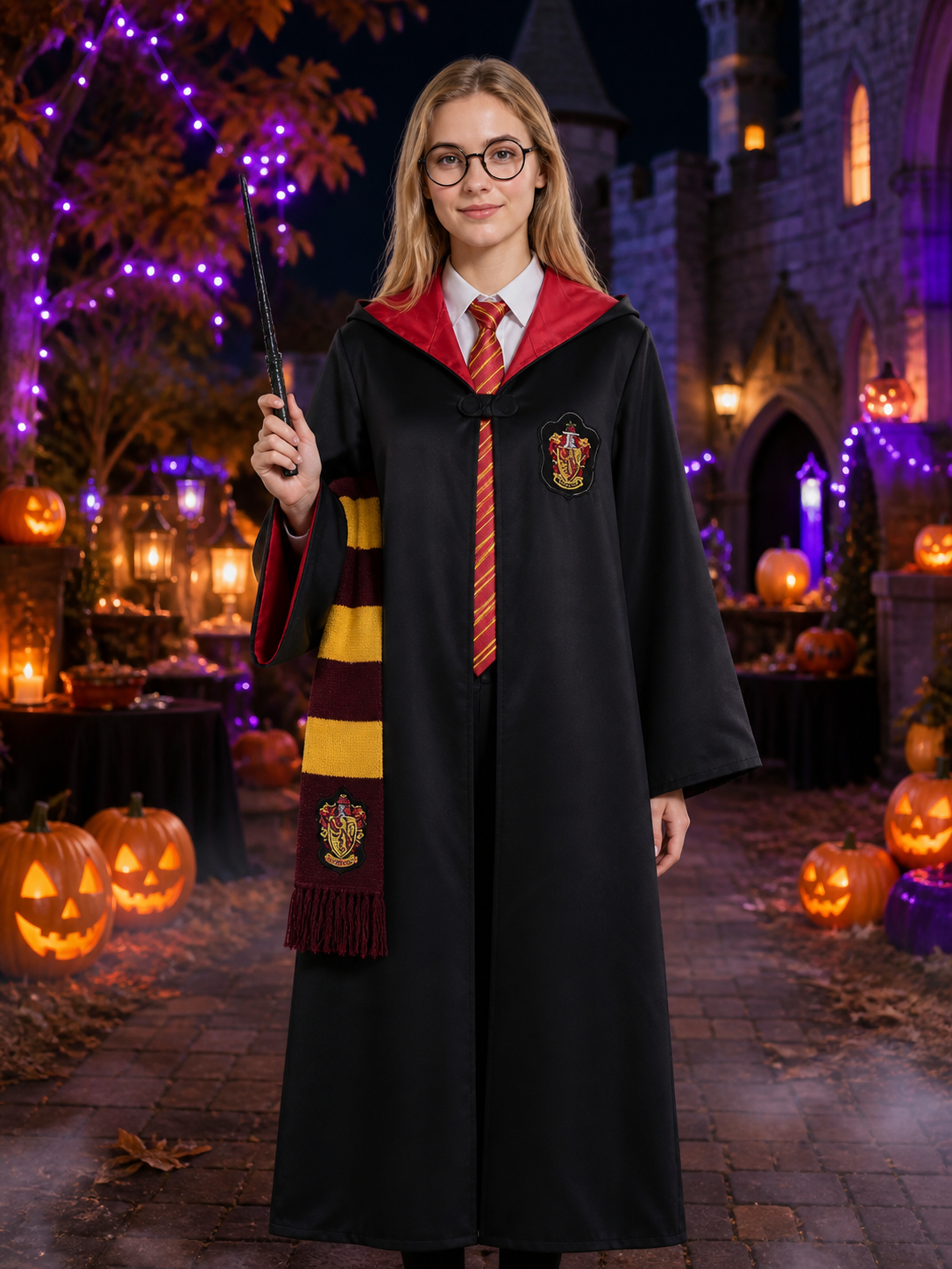 Gryffindor Hooded Wizard Costume Set - Complete Outfit with Accessories Costume Accessories detail 2