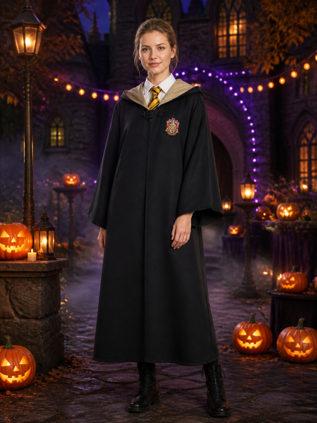 Kids Hufflepuff Wizard Robe Costume Set With Hood and Tie Costumes detail 2