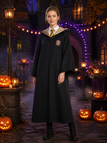 Kids Hufflepuff Wizard Robe Costume Set With Hood and Tie Costumes detail 2
