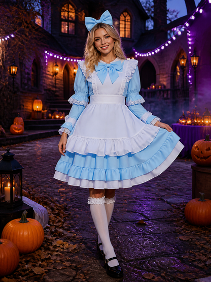 Girls Princess Costume Dress, Light Blue Layered Tutu Gown with Bow and Costume Dresses detail 2