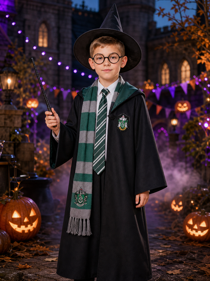 Children's Magic Academy Wizard Costume Set, Hooded Robe With Hat, Scarf Costume Headwear detail 2
