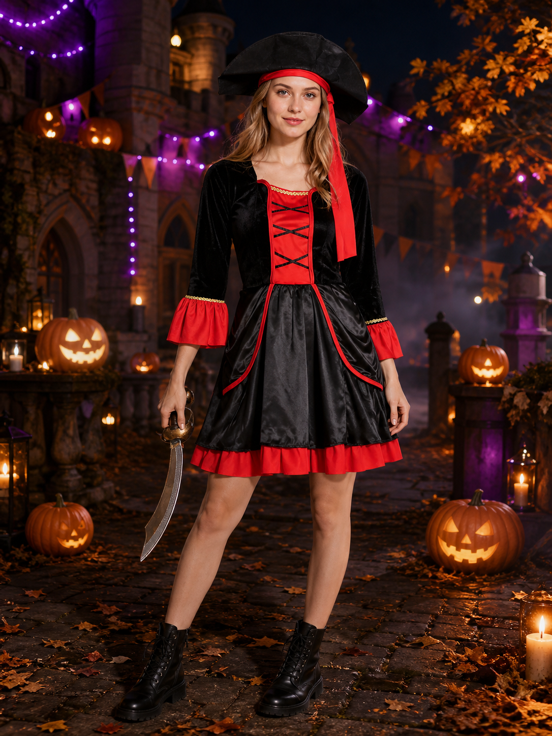 Women's Pirate Costume Dress with Ruffles for Halloween