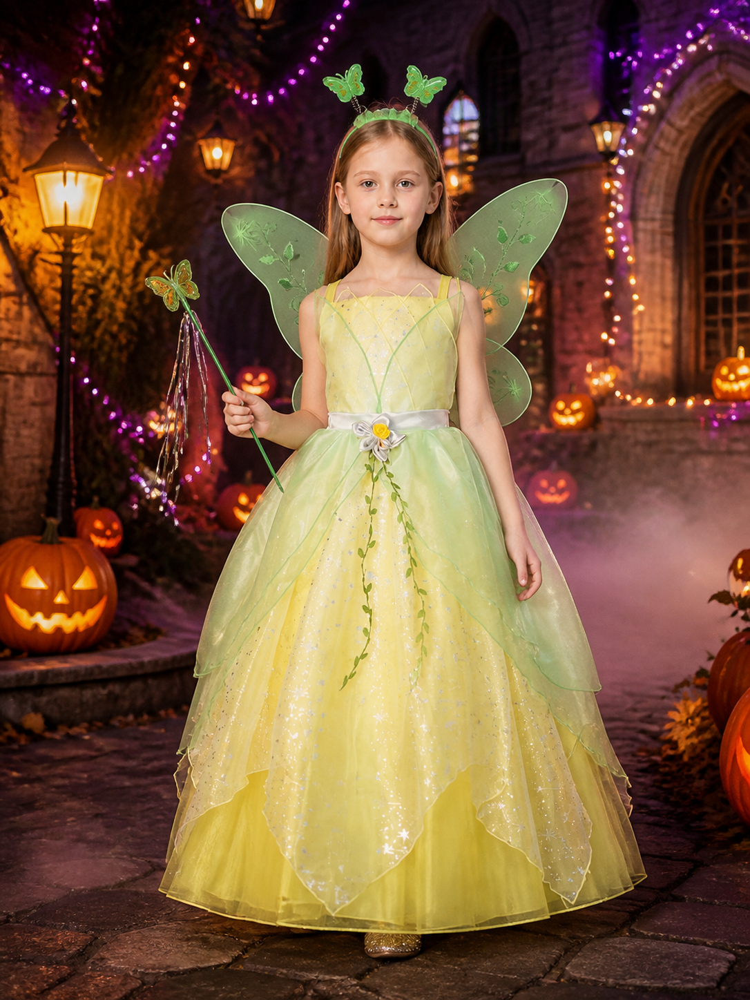 Girls Fairy Princess Costume Set with Wings, Wand, and Headpiece Costume Headwear detail 2