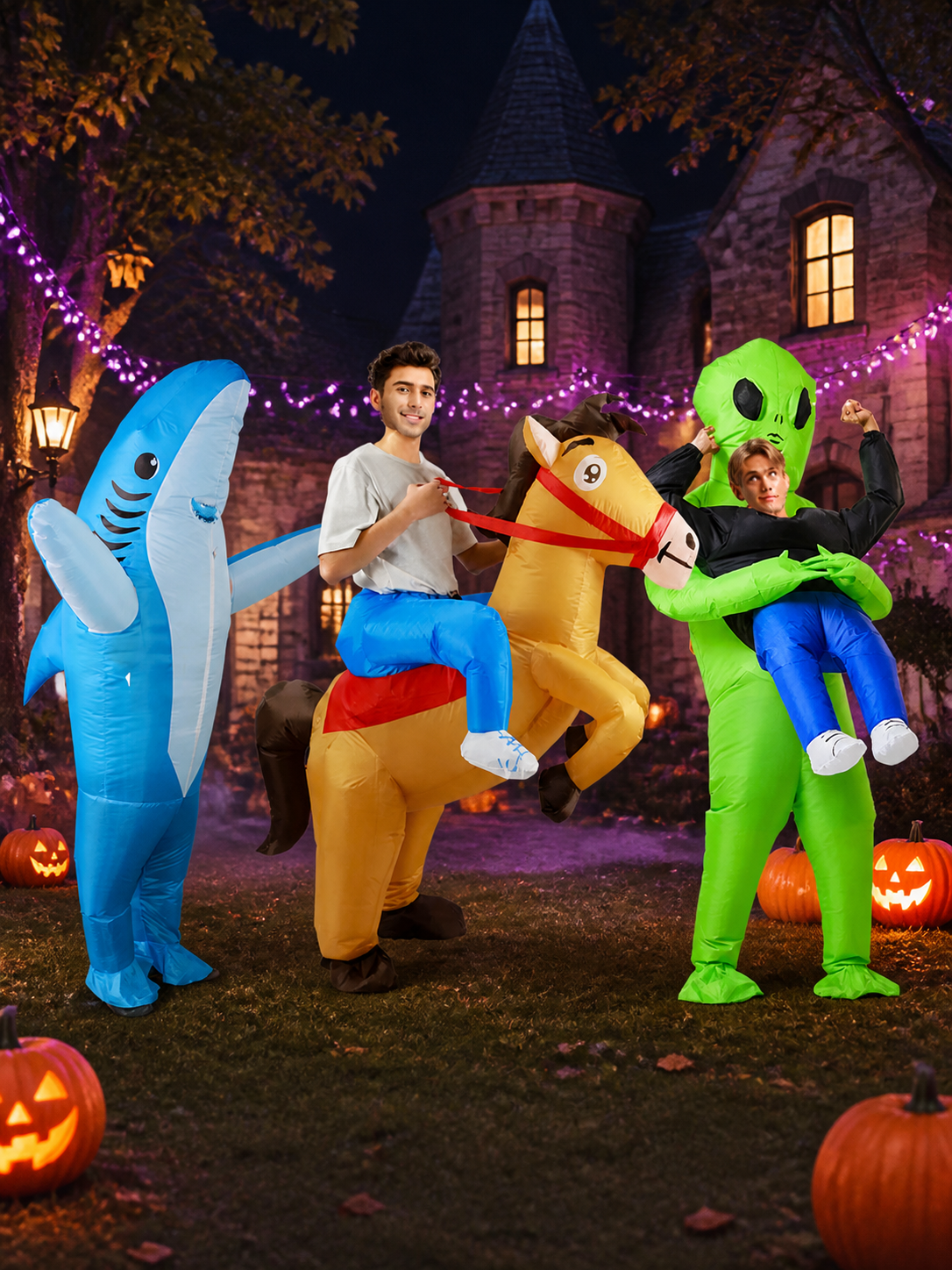Inflatable Shark Horse Alien Costume Set, Cartoon Halloween Party Outfit Costumes detail 2