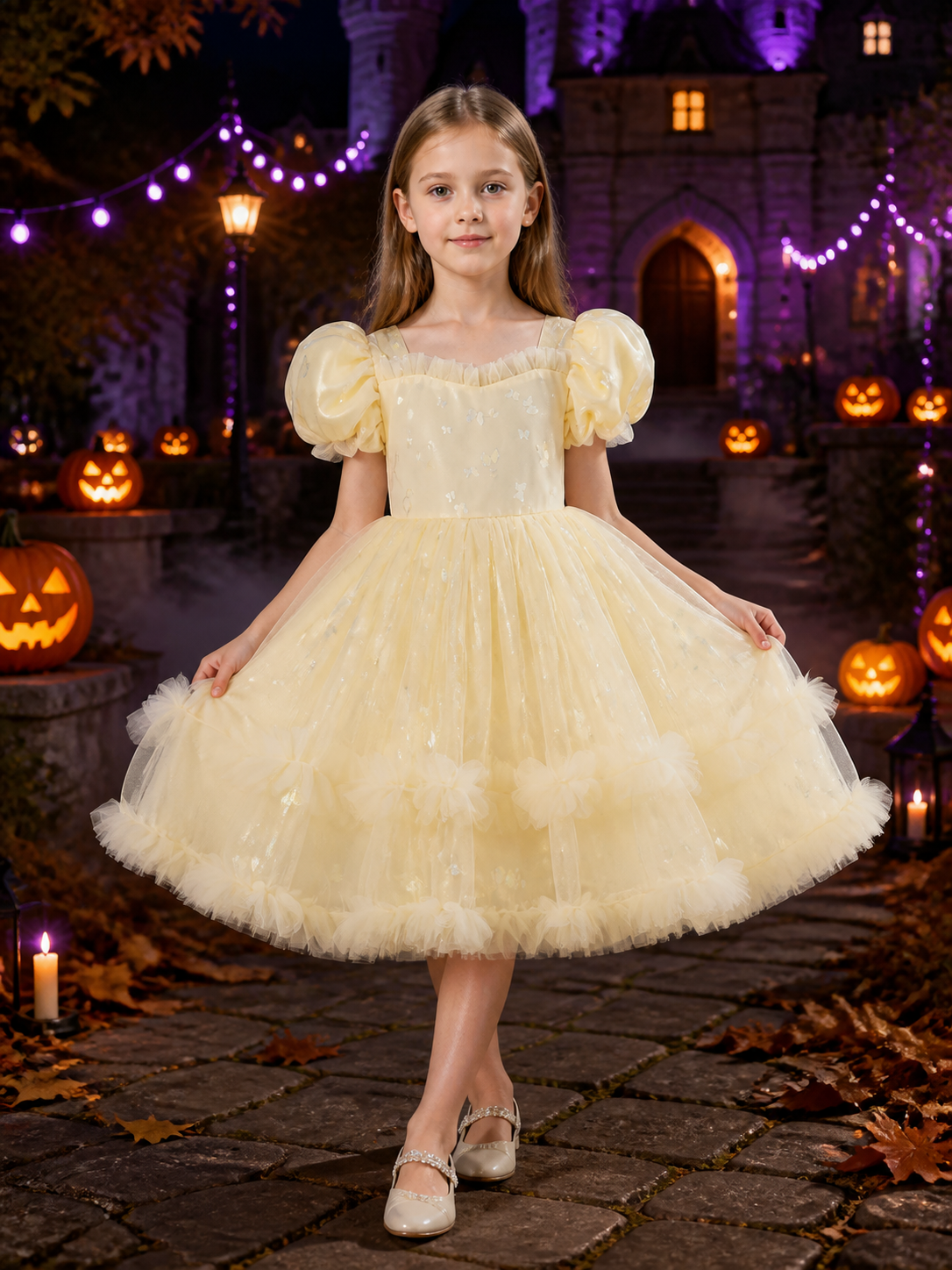 Toddler Girls' Princess Flower Girl Dress, Layered Tulle Puff Sleeve Formal Costume Dresses detail 2