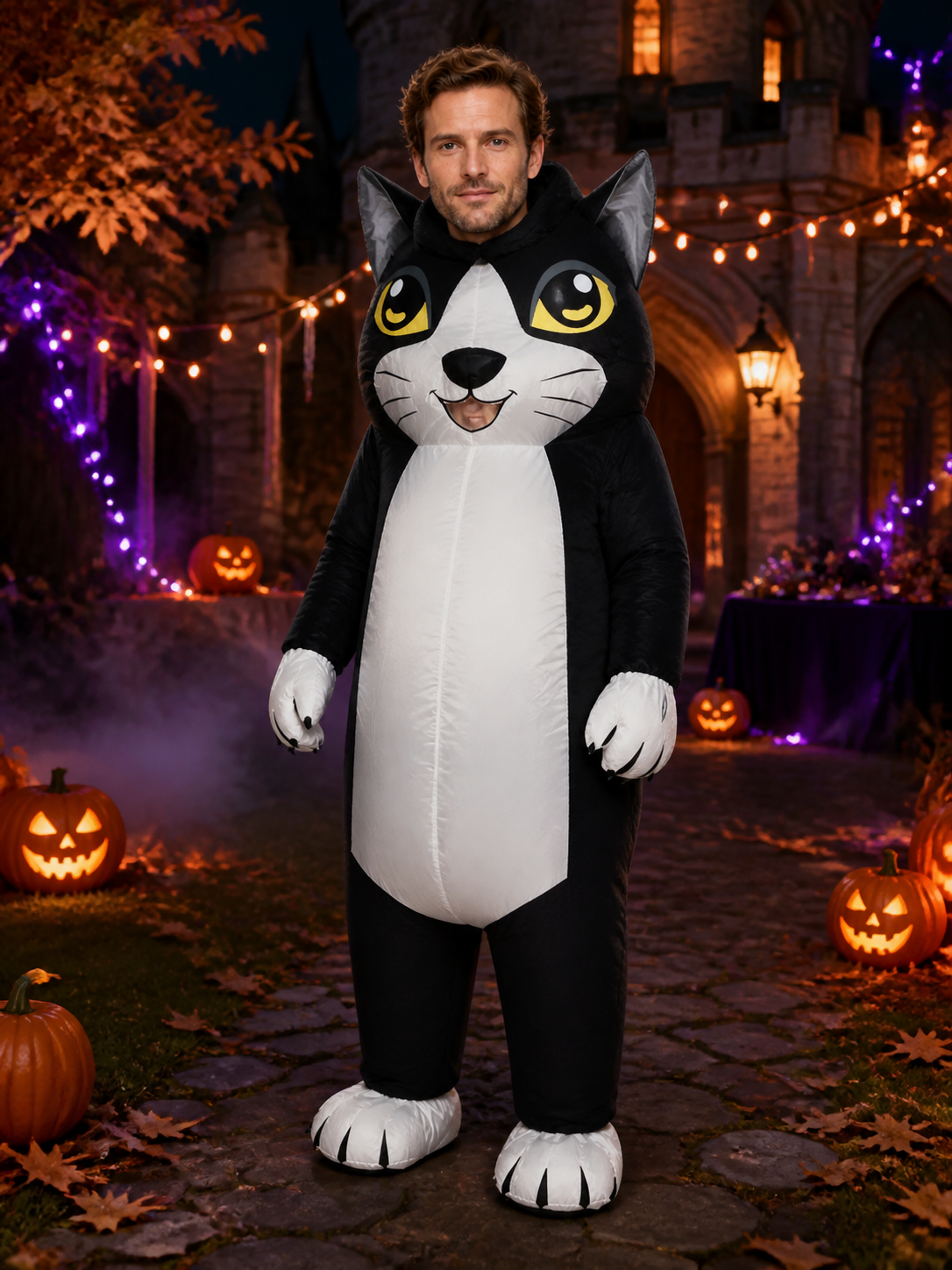 Inflatable Cat Halloween Costume Jumpsuit, Cartoon Animal Performance Outfit Costumes detail 2