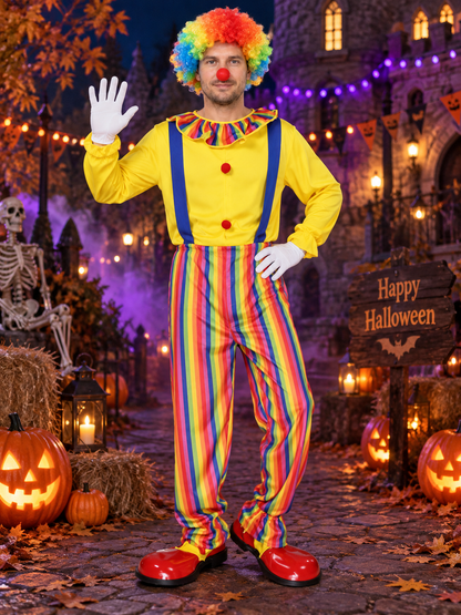 Adult Clown Costume, Jumpsuit with Ruffle and Suspenders