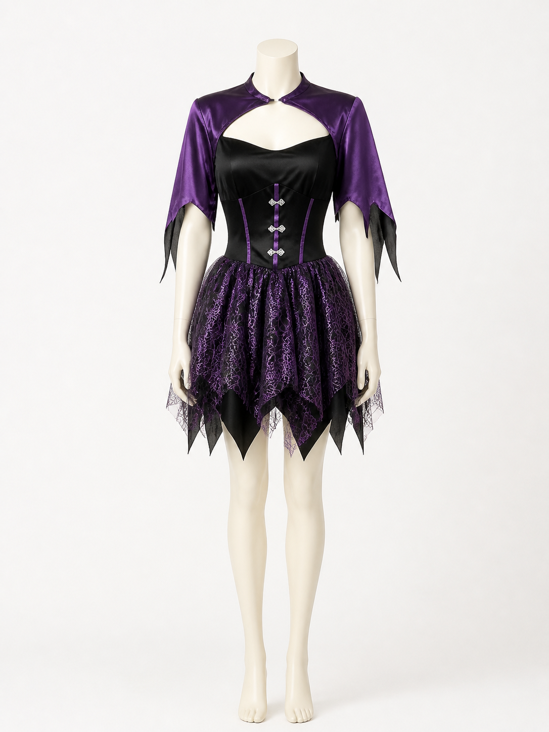 Gothic Witch Costume Dress, Black And Purple Spiderweb Asymmetrical Skirt Costume Dresses detail 2