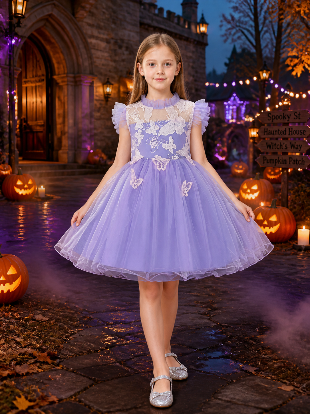 Baby Girls' Purple Princess Tutu Dress with Lace Bows and Layered Tulle Skirt Costume Dresses detail 2