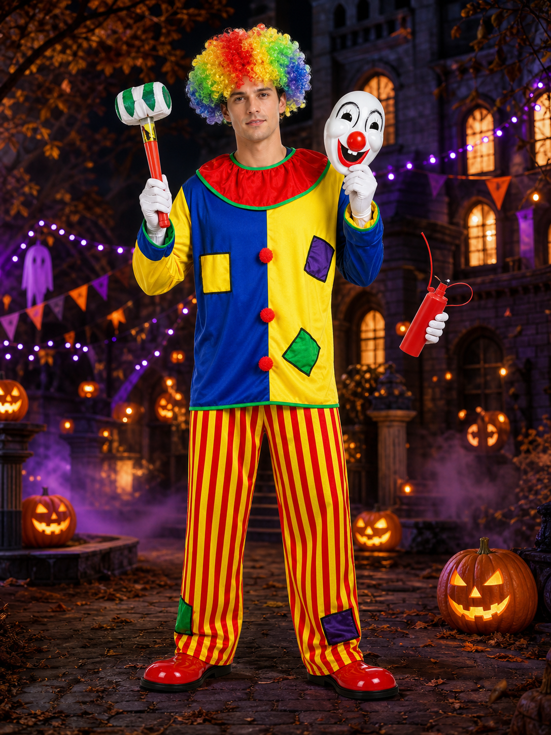 Clown Costume with Wig and Mask for Halloween Costume Masks detail 2