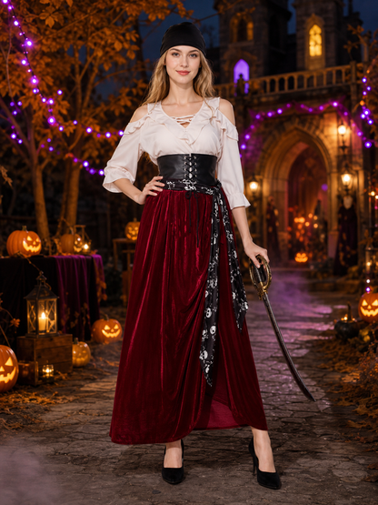 Pirate Costume with Skirt and Headscarf for Halloween Masquerades Costumes detail 2