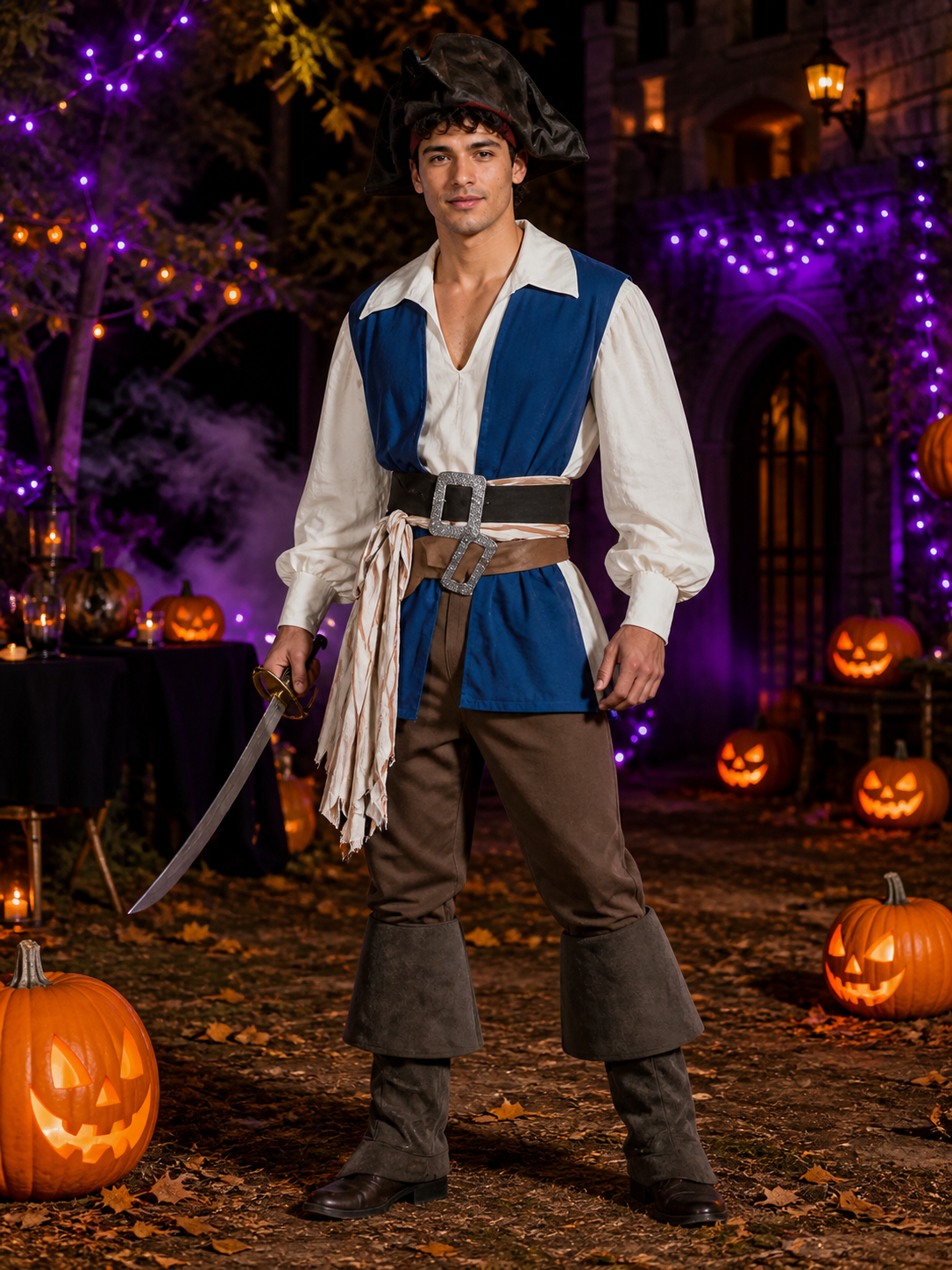 Pirate Costume with Tricorn Hat for Cosplay and Halloween Costume Headwear detail 2