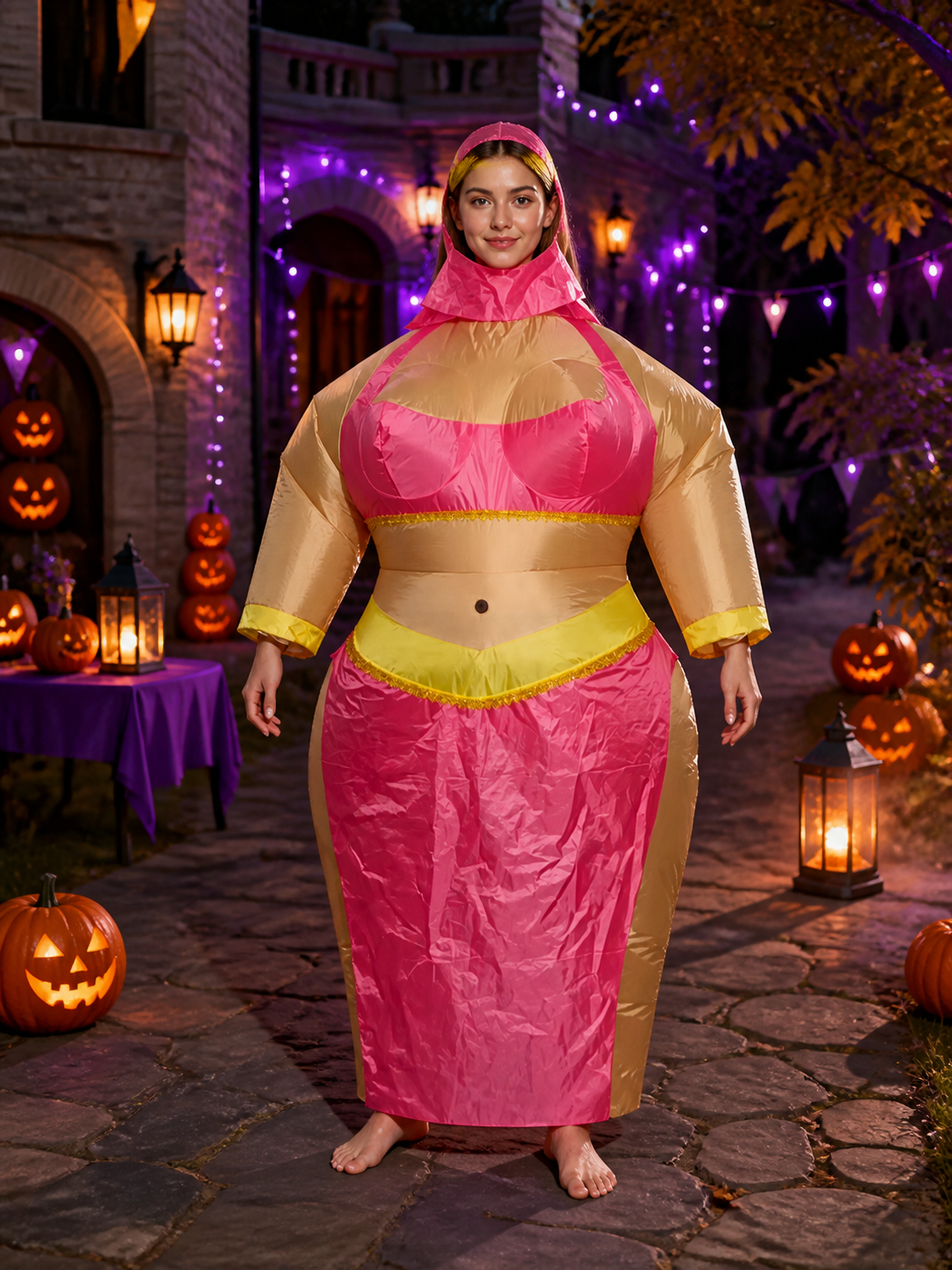 Adult's Cartoon Mouse Inflatable Costume, Pink Gold Beige Party Outfit Costumes detail 2