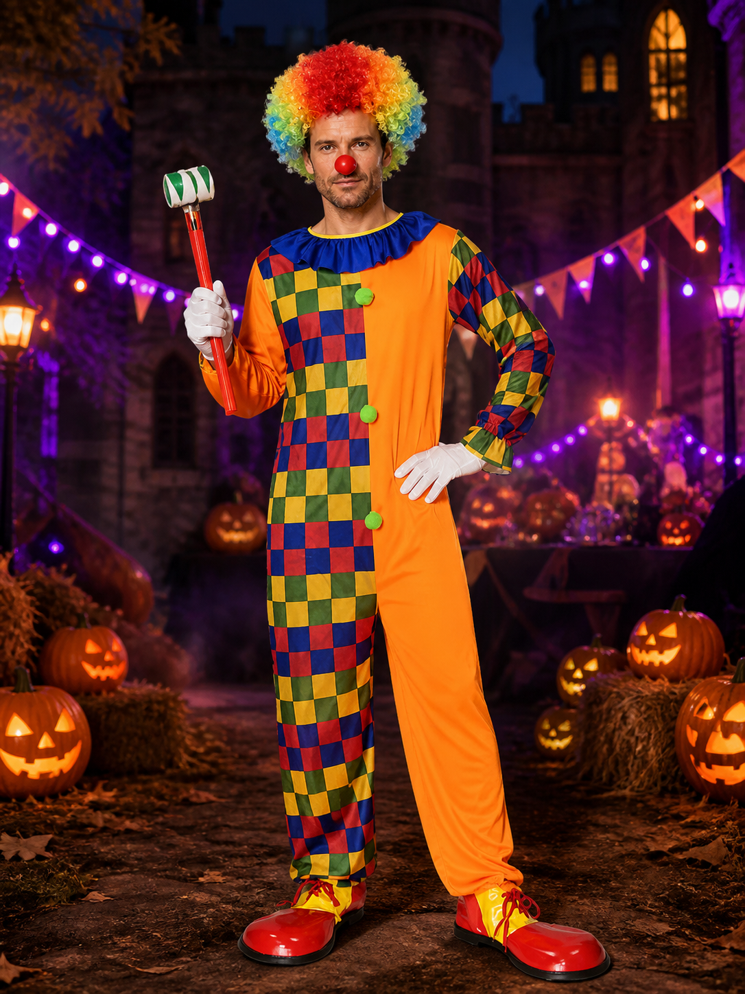 Checkered Clown Costume for Cosplay, Masquerades, and Halloween
