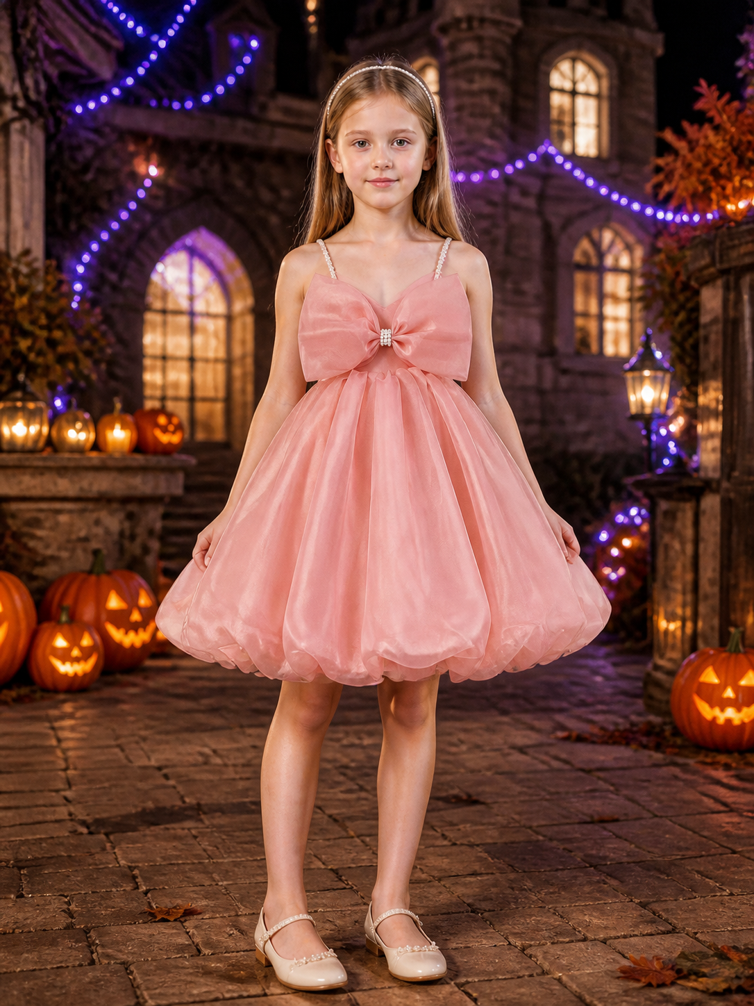 Baby Girls' Dusty Pink Princess Dress with Layered Tulle Skirt and Rhinestone Costume Dresses detail 2