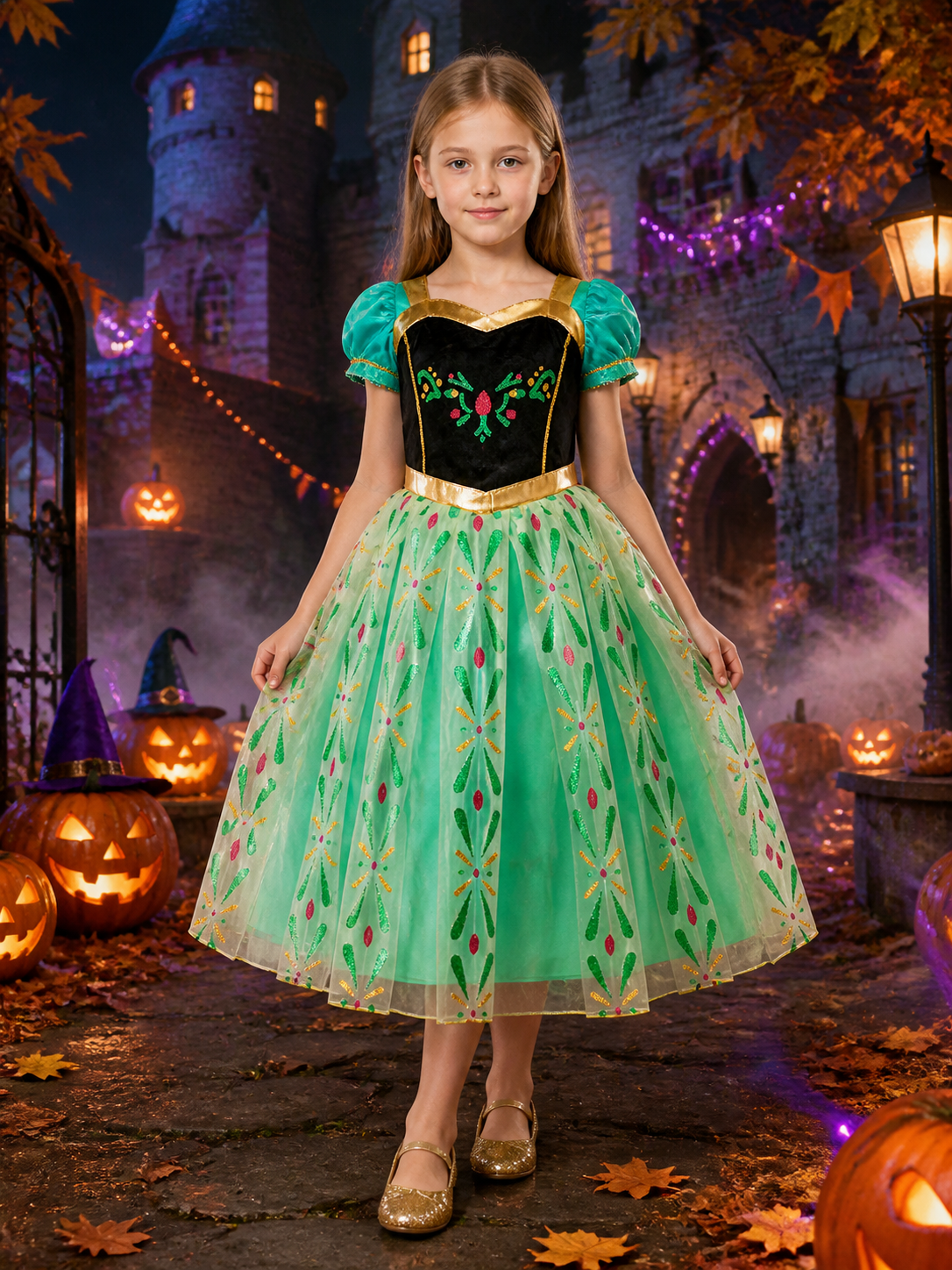 Kids Princess Costume Dress, Puff Sleeve Long Halloween Cosplay Outfit Costume Dresses detail 2