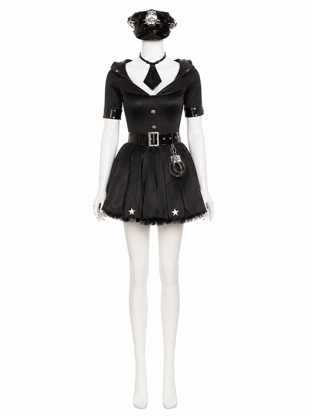 Women's Sexy Police Officer Costume Dress, Short Star Print with Hat and Belt Costume Dresses detail 2