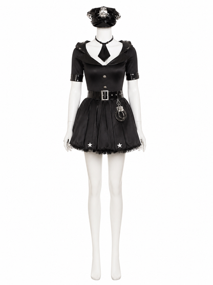 Women's Sexy Police Officer Costume Dress, Short Star Print with Hat and Belt Costume Dresses detail 2