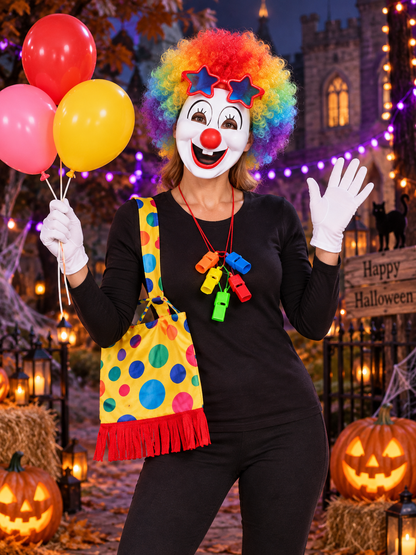 Clown Accessory Set: Wig, Mask, Nose, Gloves