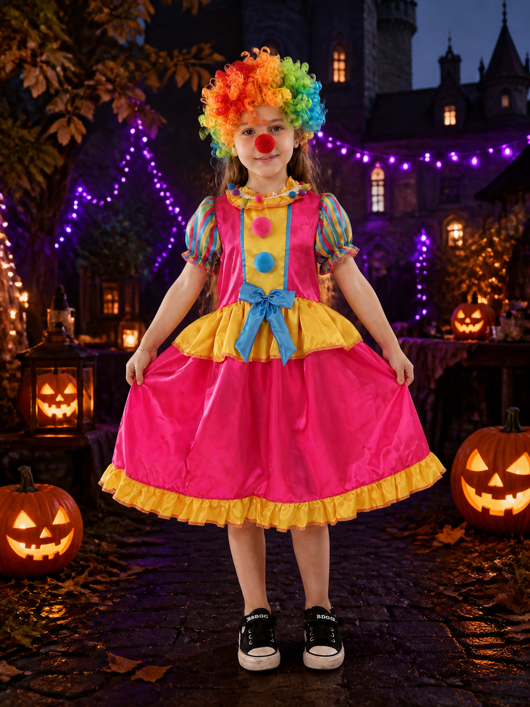 Kids' Rainbow Clown Costume Set with Wig and Nose, Colorful Party Cosplay Outfit Costume Wigs detail 2