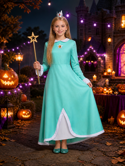 Kids' Peach Princess Costume Set - Dress with Crown, Brooch, Earrings & Magic Costume Dresses detail 2