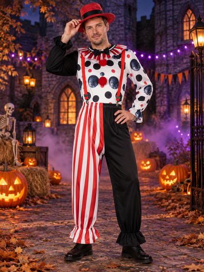 Polka Dot Clown Costume with Bow and Hat