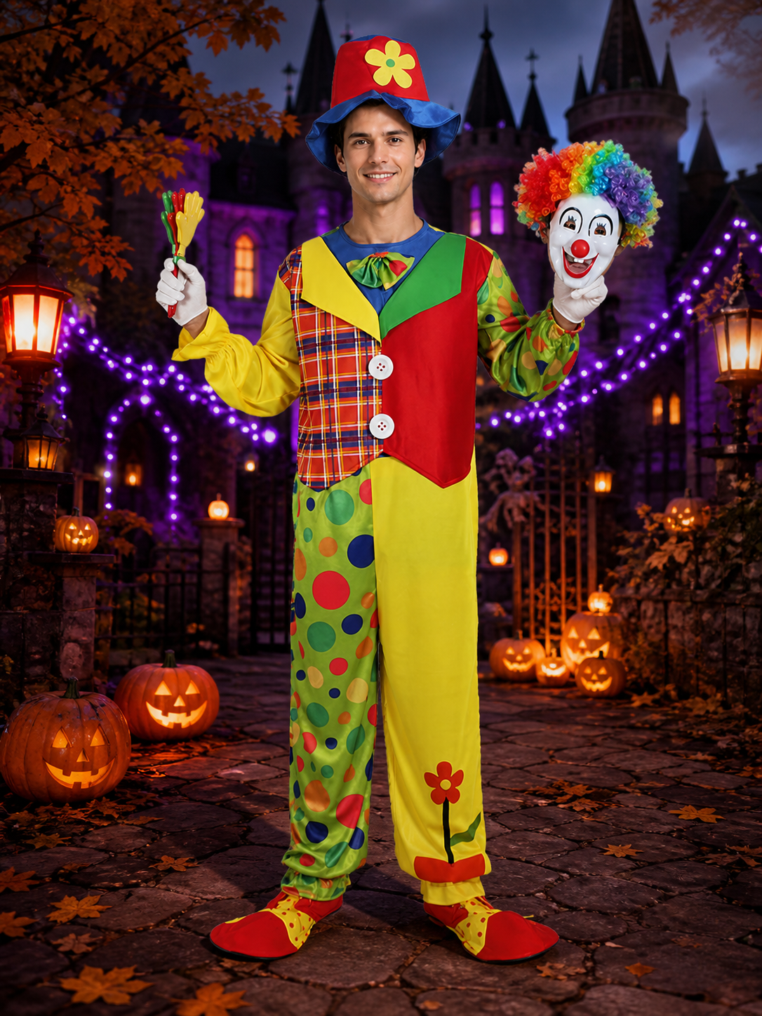 Printed Clown Jumpsuit for Cosplay and Carnival