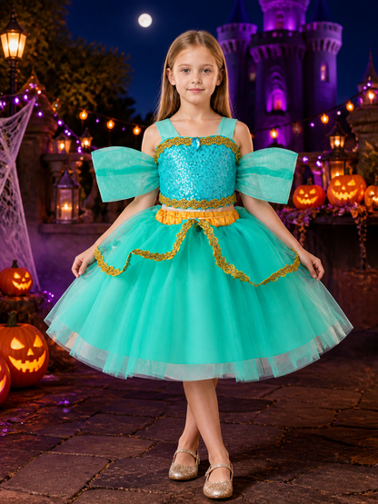 Toddler Girls' Jasmine Princess Two-Piece Sequined Halloween Costume Set Costumes detail 2