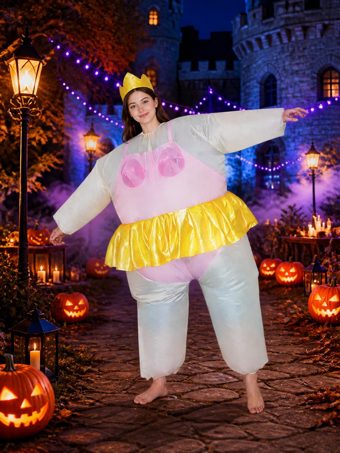Womens Cartoon Mouse Inflatable Costume, Funny Blow Up Outfit with Yellow Skirt Costumes detail 2