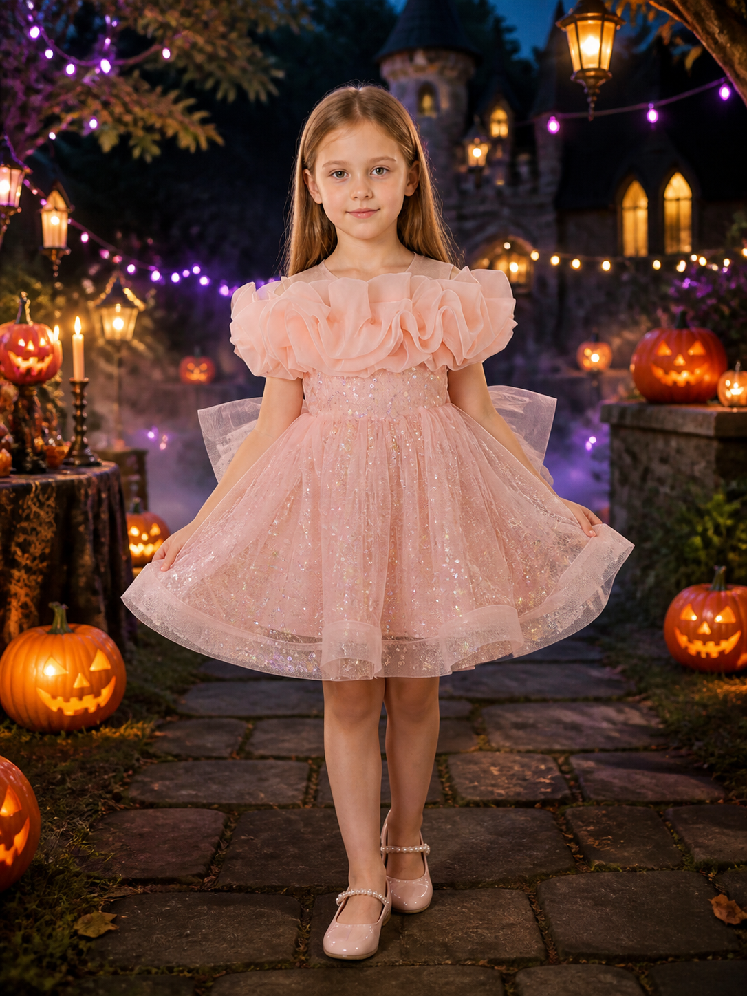 Toddler Girls' Sequined Princess Dress with Layered Tulle Skirt and Bow Costume Dresses detail 2