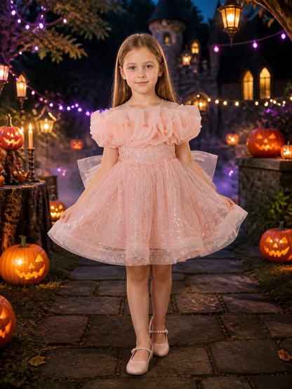 Toddler Girls' Sequined Princess Dress with Layered Tulle Skirt and Bow Costume Dresses detail 2