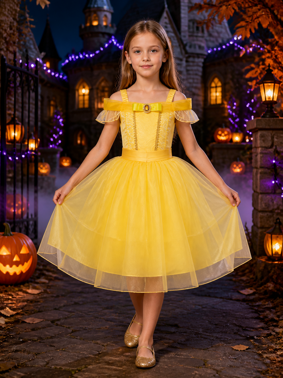 Girls' Rapunzel Cinderella Princess Costume Dress, Long Tulle Skirt Halloween Costume Dresses detail 2