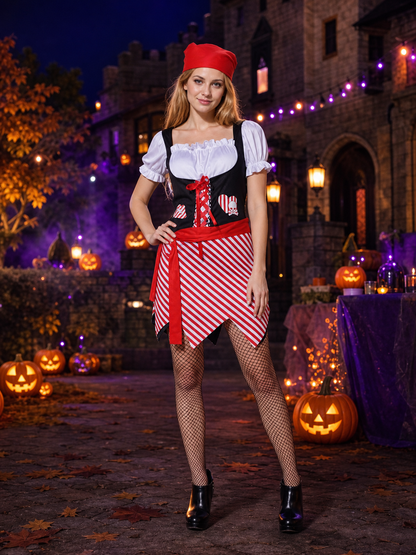 Red and White Pirate Costume for Halloween Costumes detail 2