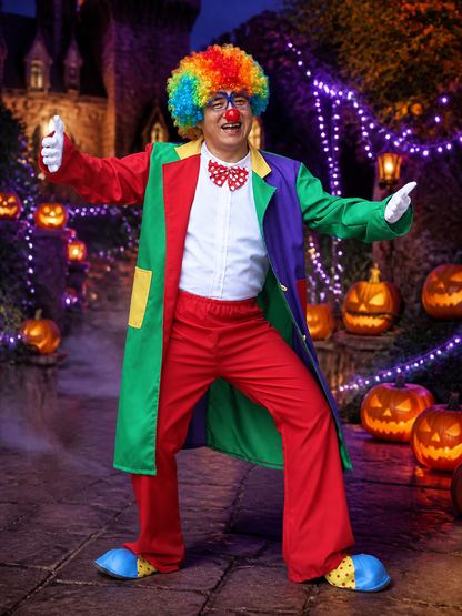Unisex Adult Clown Costume Set, Multi-Color Patchwork Robe, Vest & Pants for Costumes detail 2