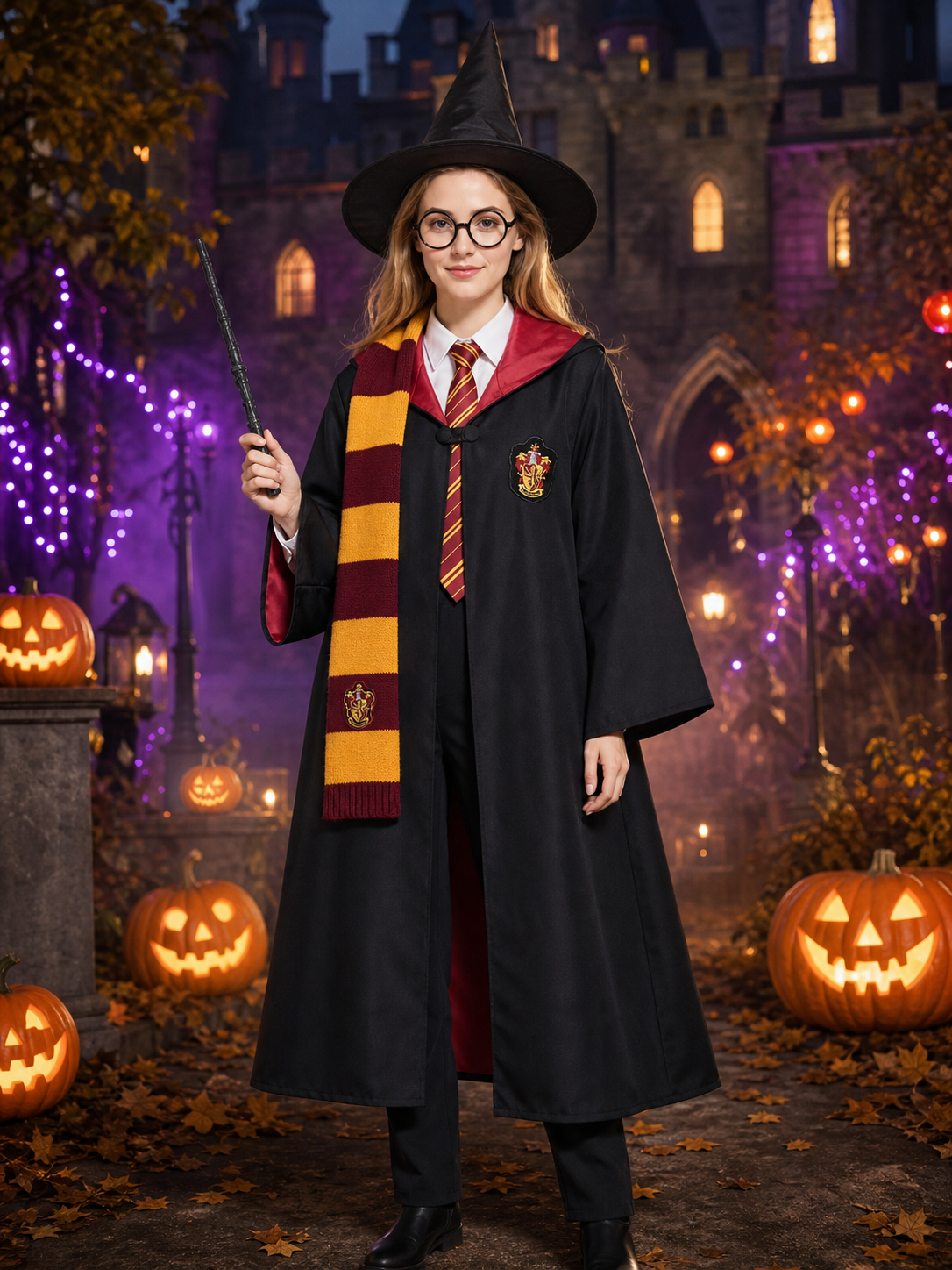 Wizard Robe Costume Set, 8-Piece School-Style Cosplay Outfit with Hat, Tie Costume Headwear detail 2