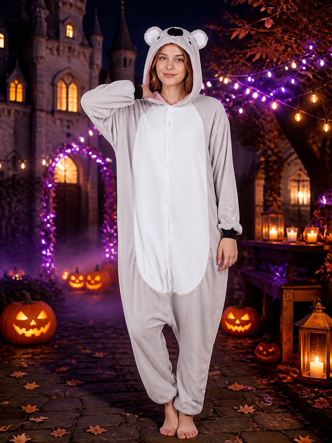 Koala Animal Hooded Jumpsuit Costume, Long-Sleeve One-Piece Outfit Costumes detail 2