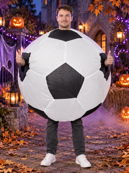 Inflatable carnival costume black and white with a soccer pattern