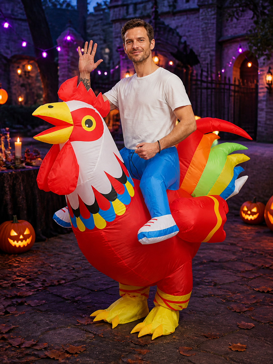 Inflatable Chicken Costume, Colorful Feather Design, Full Body Funny Outfit Costumes detail 2