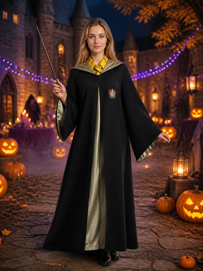 Wizard Robe Costume Set With Striped Tie And Wand, Long Cloak Halloween Cosplay Costume Capes detail 2