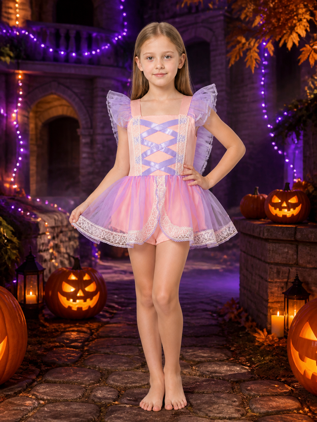 Baby Girls Princess Dress With Lace Ruffle Sleeves And Matching Bloomers Costume Dresses detail 2