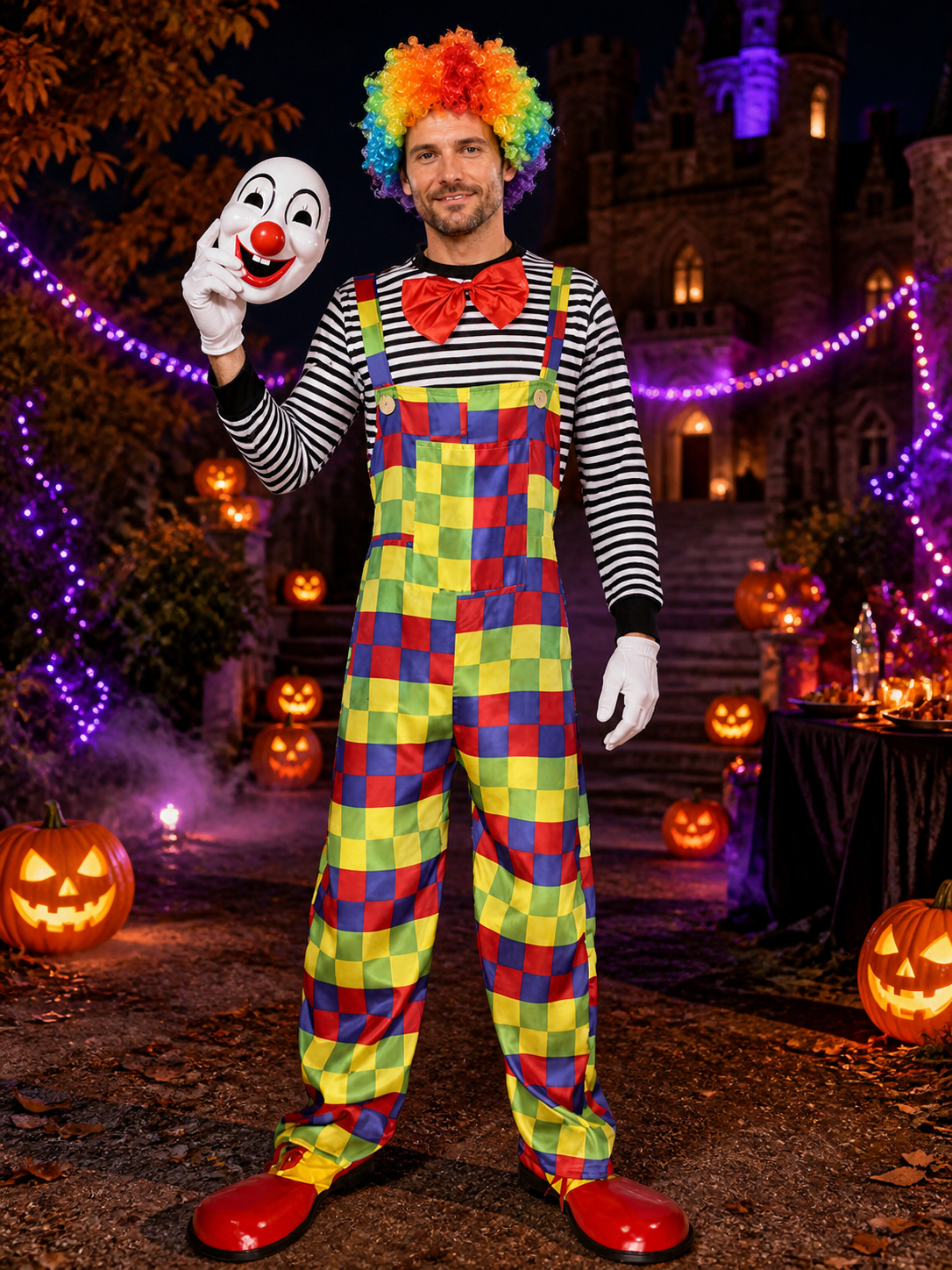 Plaid Clown Costume with Mask for Masquerades and Halloween