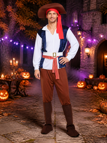 Pirate Costume Set with Hat, Vest, Shirt, Pants and Boot Covers Costume Headwear detail 2