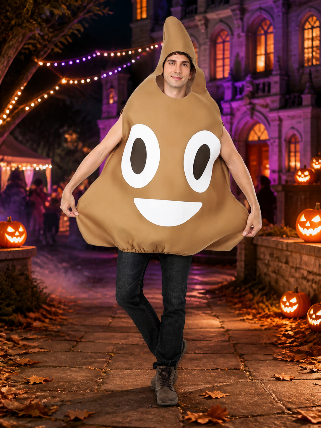 Adult Funny Poop Costume Jumpsuit, Brown Cartoon Halloween Party Outfit Costumes detail 2
