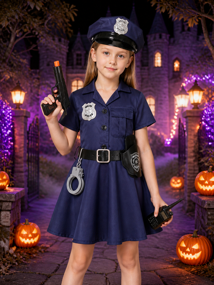 Girl's Police Costume Dress Set - Includes Hat, Badge, Handcuffs & Whistle Costume Dresses detail 2